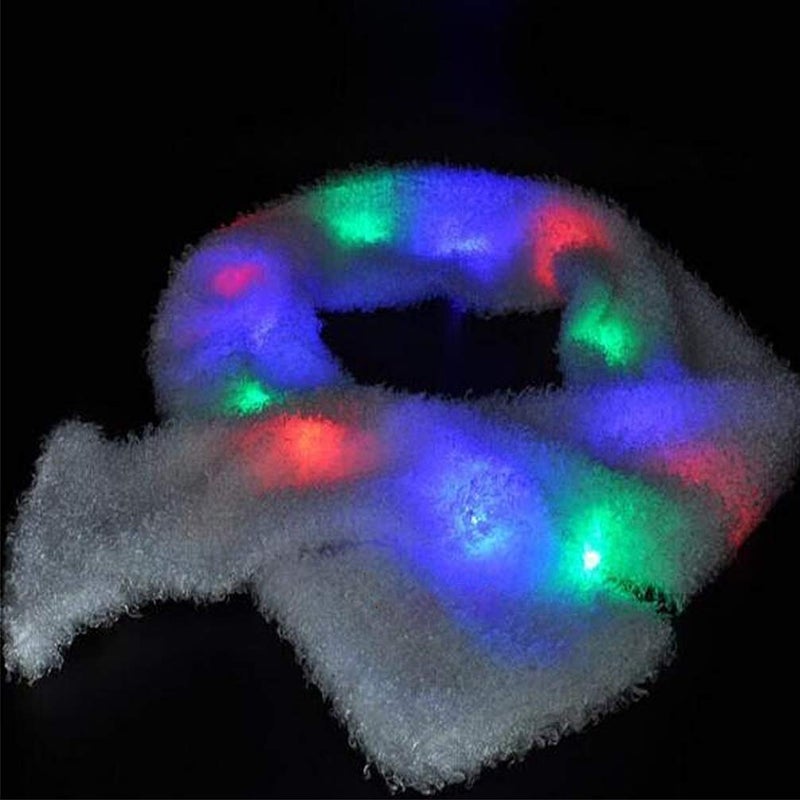 Luwint Colorful LED Flashing Plush Scarf - Lights Up Rave Clothing Accessories Cool Glow Novelty Austism Toys for Halloween Costume Party Game Ideas for Boys Girls (White) - Image 5